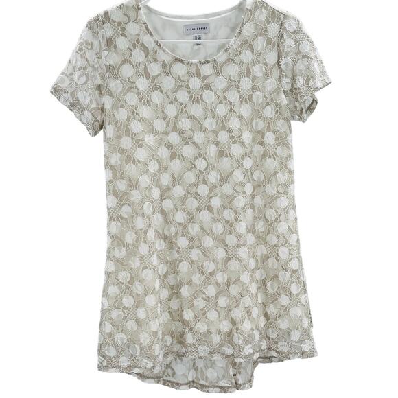 Susan Graver Tops - SUSAN GRAVER XXS Ivory White stretch lace peplum short sleeve top blouse NWT B31